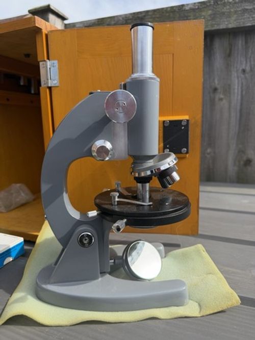 Vintage Chinese Laboratory Microscope in Locking Wooden Case w/ Slides