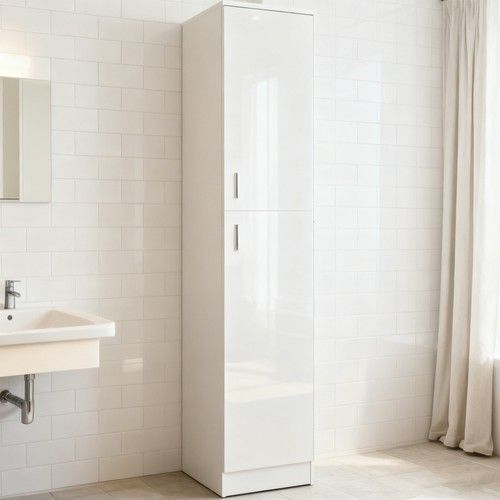 Bathroom High Tier Cabinet Storage Cupboard Tall Furniture UK Unit White 4 Gloss