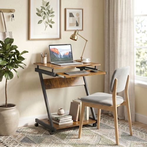 HOMCOM Movable Computer Desk w/4 Wheels Rustic Brown, Refurbished — image 10
