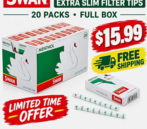 Swan Menthol Extra Slim Filter Tips Full Box 20 Packs Papers/Filters Plain