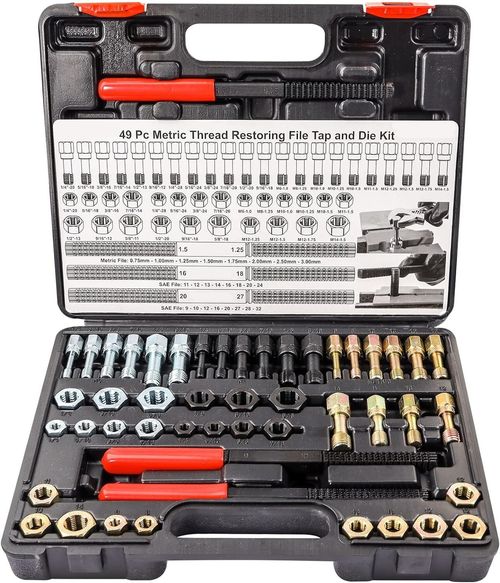 49PCS Thread Repair Chaser Tool Thread Restorer UNC UNF Metric File Tap Die Kit — image 2