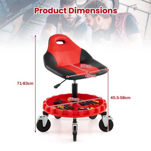 Rolling Garage Stool Mechanic Seat on Wheels with Tool Storage Tray — image 2