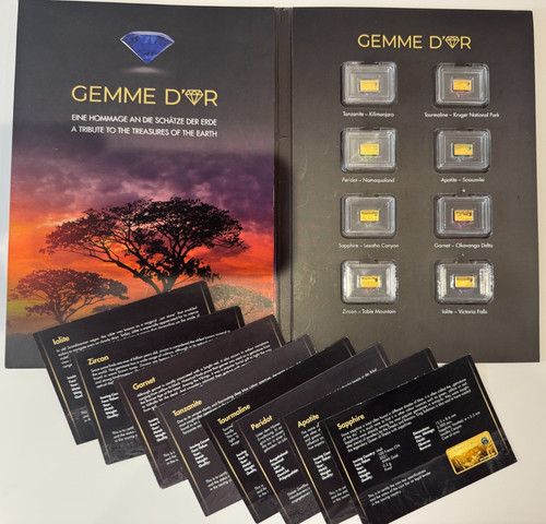 GEM D'OR REAL GEMS & 24 CARAT GOLD, 0.5 GRAMS PER BAR + INLAID GEMSTONE @ 2.5MM