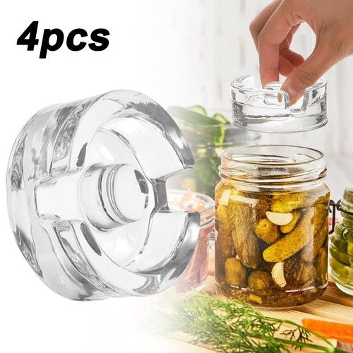 4x Glass Fermentation Weights Wide Mouth Jar Preserver with Easy-Grip Handle