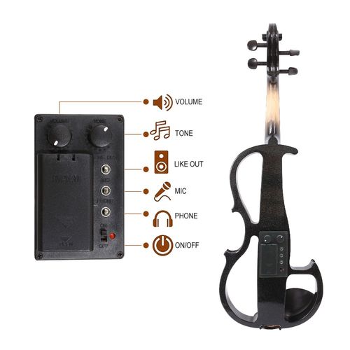 Black Electric Viola 16 Inch Solid Wood Viola with Ebony Fittings, Case and Bow — image 6