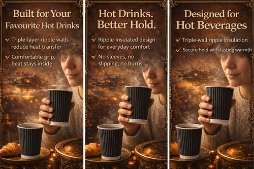 12oz Ripple Disposable Coffee Cups with Rpet Lids –Paper Takeaway Hot Cold Drink — image 13