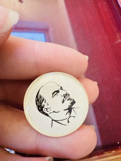 Collectible Soviet Communist Lenin Glass Znachki Badge Lapel Pin USSR