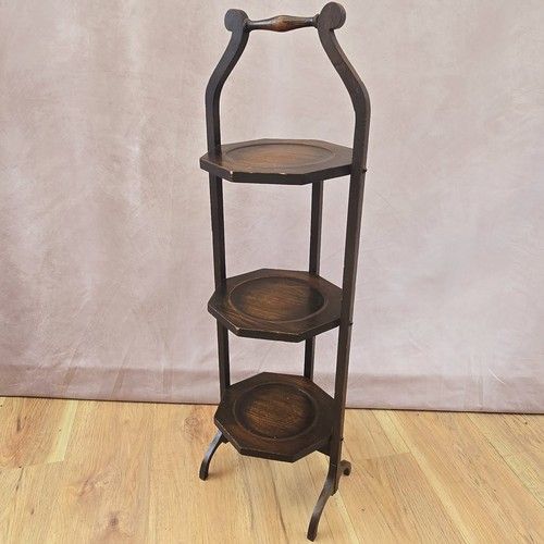 Vintage Mahogany 3 Tier Folding Cake Stand Plant Stand Rack 1930s 89cm
