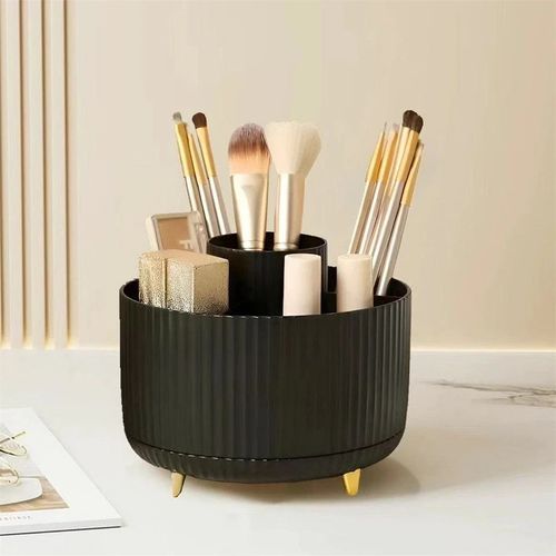 360° Rotating Makeup Organizer - Acrylic Brush Holder Cosmetic Storage Box White — image 2