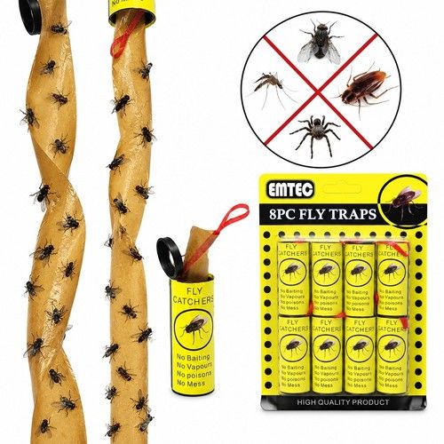 8 Pack Sticky Insect Fly Paper Catcher Strips Household Pest Trap UK