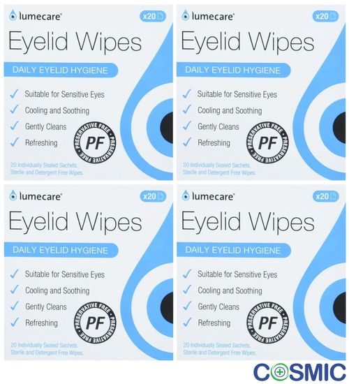 4 X Lumecare Cleansing Daily Eyelid Wipes Hygiene Cooling & Soothing - 20 Wipes — image 1