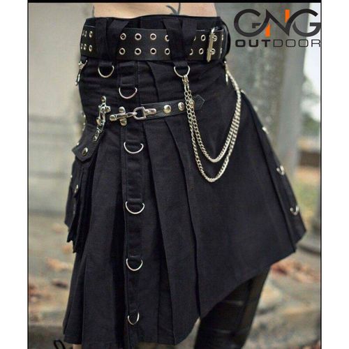 Scottish Black Gothic Tactical Kilt Utility Chain Fashion Kilt For Men 28" - 62" — image 1
