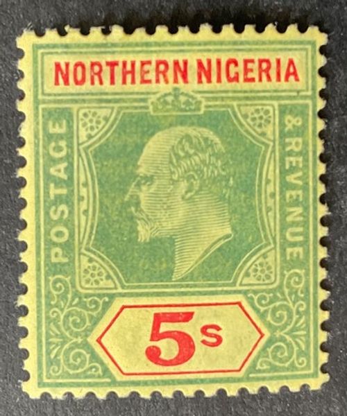 Northern Nigeria 1910 5 shilling green & red yellow stamp mint hinged