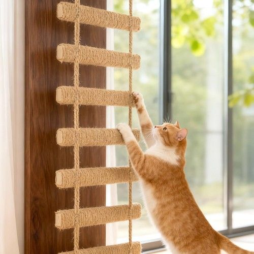 Cat Hemp Shelves Cat Climbing Ladder Wall Mounted Cat Bridge Wood Pet Furniture