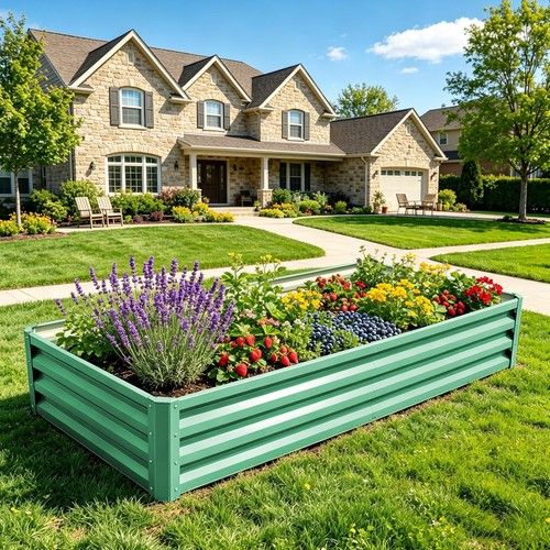 Metal Raised Vegetable Planter Flower Trough Herb Grow Bed Box Outdoor Garden UK