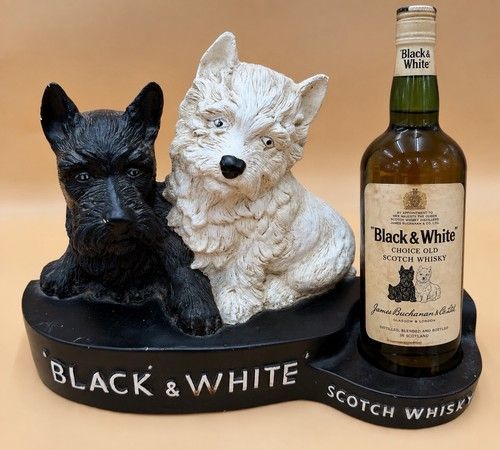 Black White Whisky PLASTER Bottle Stand Scottie ADVERTISING SHOP DISPLAY 50-70s