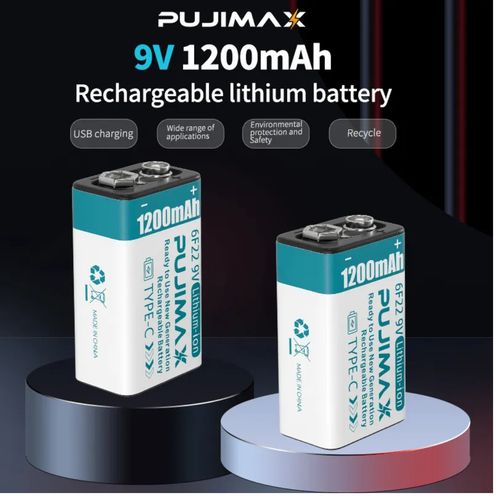 2 x 9v Lithium Rechargeable Battery 9volt Li-ion + USB charging Cable — image 3