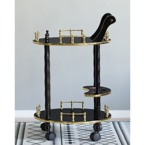 Vintage Black & Gold 2-Tier Rolling Bar Cart Tea Trolley Serving Cart — image 6