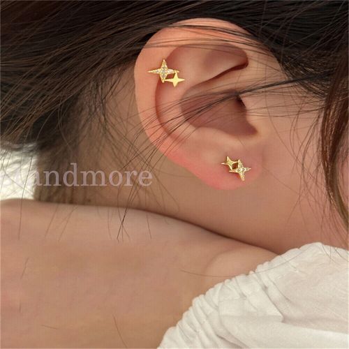Shiny Sterling Silver Cute Small CZ Double Star Stud Earrings Women Gift UK — image 5