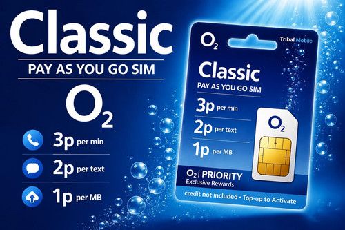 Official O2 Classic Pay As You Go SIM Card – UK Credit rolls over - 3 in 1 SIM
