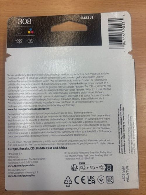 HP 308 2-Pack Black/Tri-color Original Ink Cartridge - Retail Sealed - Exp 01/28 — image 2