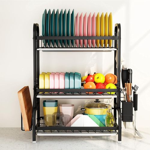 3 TIER DISH DRAINER RACK WITH DRIP TRAY CUTLERY HOLDER PLATE RACK KITCHEN SINK — image 2