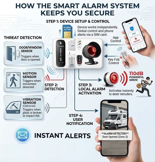 Motorhome Caravan Remote Alarm Security System Wireless Sensor Mobile Live Alert — image 6