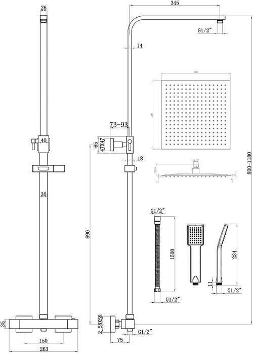 Bathroom Mixer Shower Thermostatic Dual Head Square Rainfall Head Handset Chrome — image 15