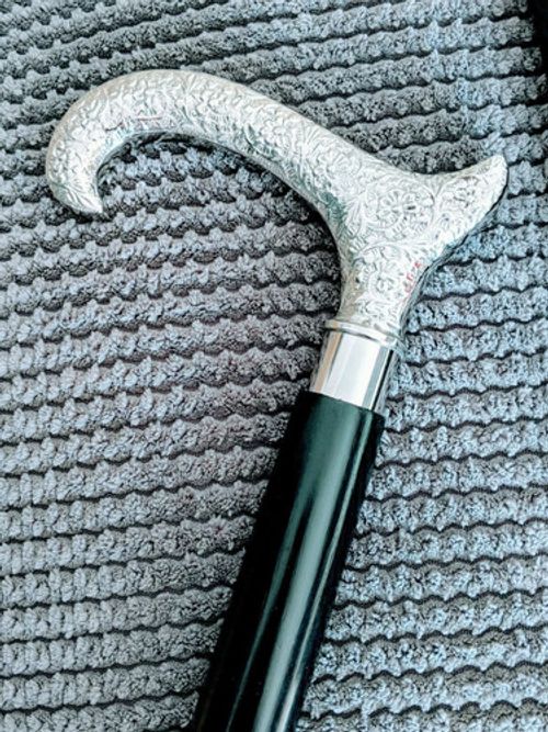 Curved Derby Silver Handle Black Foldable Wooden Walking Stick Cane Mens Ladies