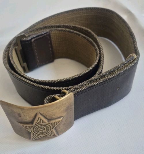Vintage Real Leather Belt Star Buckle Soviet Army Russian Officer USSR — image 3