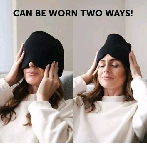 Migraine Relief Gel Cap Hot/Cold Therapy Compression Eye Mask Head Wrap Black — image 3