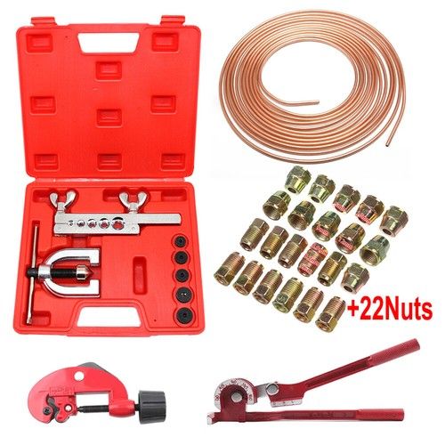 Brake Lines Repair Kit Copper Pipe Flaring Tool Cutter Bender &3/16" Unions Nuts