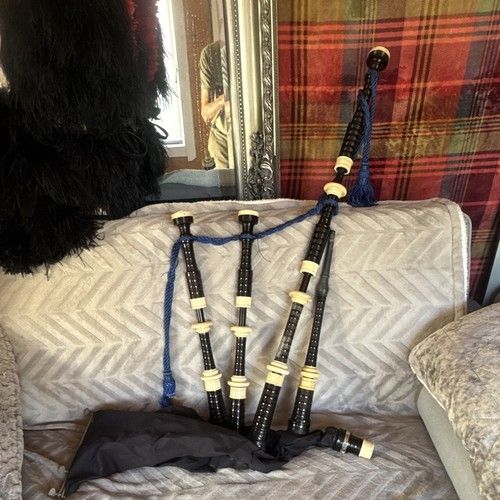 Great Highland Bagpipes black hard wood believed hardies imitation ivory 560£Ono