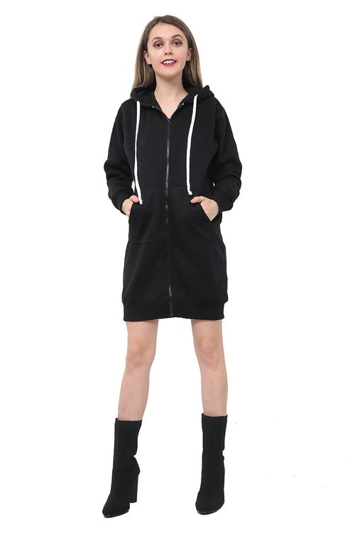 Women Ladies Long Hooded Hoodie Zip Up Pocket Jumper Fleece Coat Sweatshirt top — image 1