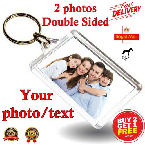 PERSONALISED PHOTO KEYRING Birthday Gift Any Image Text Double Sided Acrylic Key — image 1