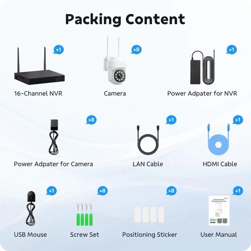 16CH 4K NVR 8 Pcs PTZ Cameras Wireless CCTV Security Camera System WiFi Audio — image 10