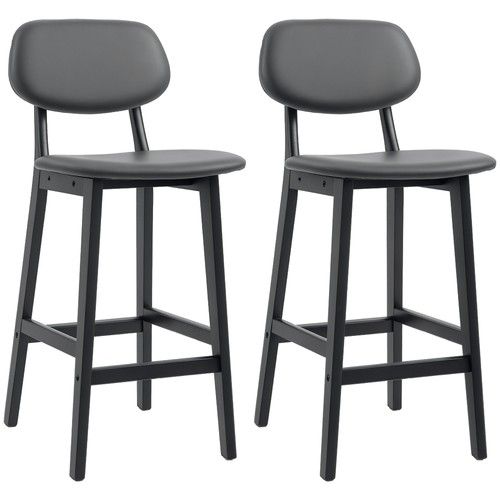 HOMCOM Breakfast Bar stools Set of 2 with PU Leather Cover, Wood Legs, Dark Grey