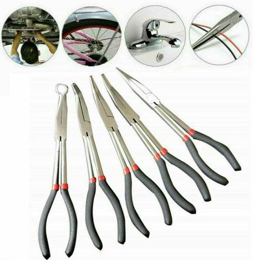5Pcs 11" Long Reach Nose Pliers Straight Bent Tip Mechanic Equipment Hand Tool — image 6