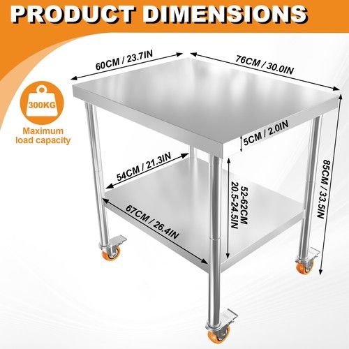 Stainless Steel Table Kitchen Double-layer Work Table with Wheels for Commercial
