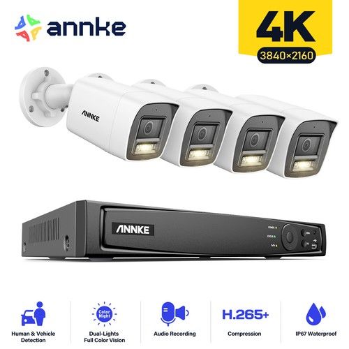 ANNKE 8MP Colorvu CCTV System Audio In POE IP Camera 12MP 8 16CH H.265+ NVR IP67