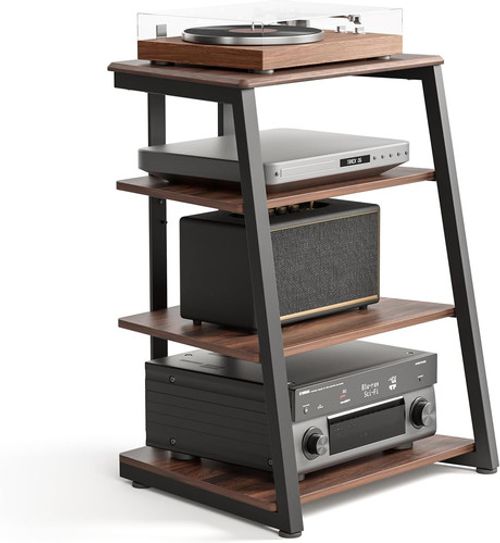 FITUEYES HiFi Rack Record Player Turntable Stand 4 Tier Walnut Audio Stand