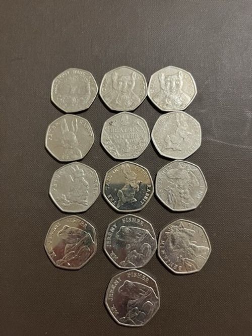 Job Lot 13 Beatrix Potter 50p Coins collectible rare coins