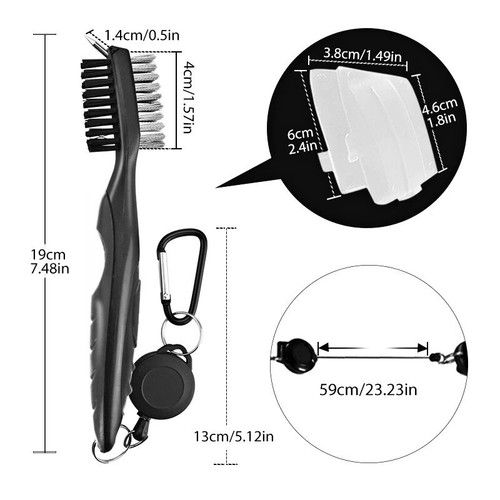 Golf Brush Club Cleaning Tool 2 Sided Groove Cleaner Hook Bag Putter Wedge Ball