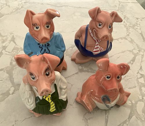 Set of 4 Ceramic Piggy Banks - Pig Figurines / Pig Figures Lot of Four