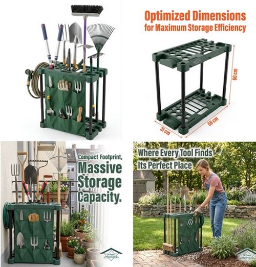 GARDEN TOOL STORAGE RACK HOLDER GARDENING CADDY SHED EQUIPMENT STORE ORGANISER