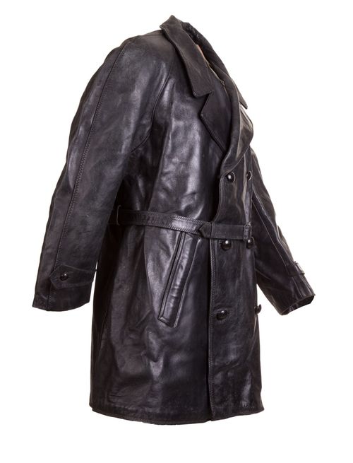 60'S Leather Biker Coat Jacket Double Breasted Italian Ex Govt Wool Lined Black — image 6