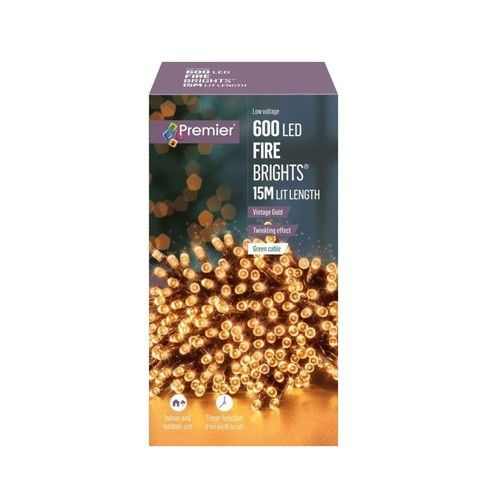 600 LED Twinkling Christmas String Lights Premier Timer Lights Vintage Gold 15M