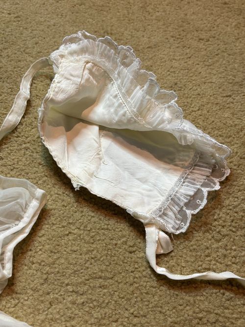 Vintage Carol Joy 50s Baby Baptism Christening Dress Sheer Bonnet Ivory White — image 7