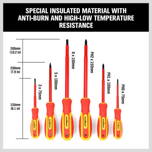 6pc Insulated Magnetic Electricians Screwdriver Soft Grip Phillips Flat Set — image 7