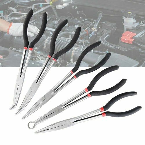 5Pcs 11" Long Reach Nose Pliers Straight Bent Tip Mechanic Equipment Hand Tool — image 7